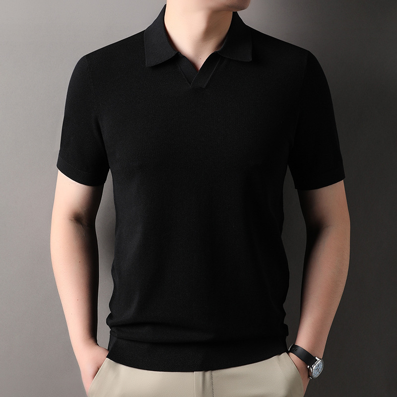 Men's Casual Short-sleeved T-shirt Loose Breathable Lapel Top