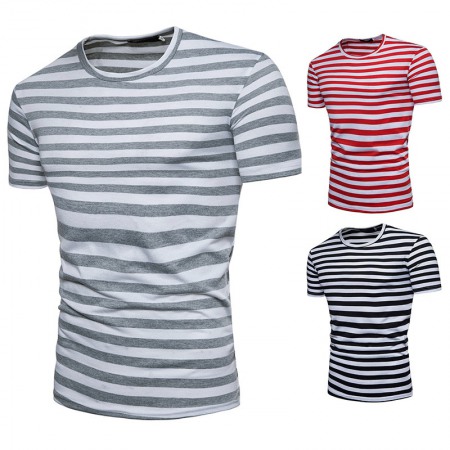 New Men's Plus Size Striped Short Sleeve T-Shirt