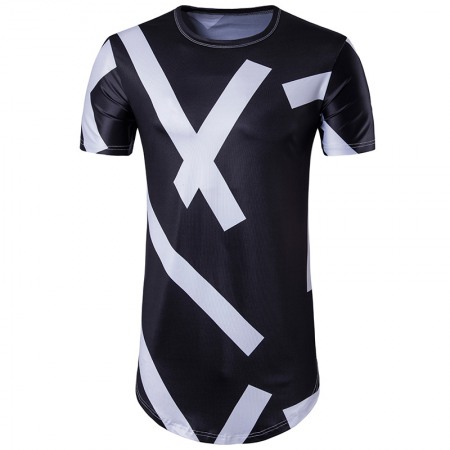 Men's 3D Geometric Stripe Printing Round Neck Hip-Hop High Street Short-Sleeved T-Shirt